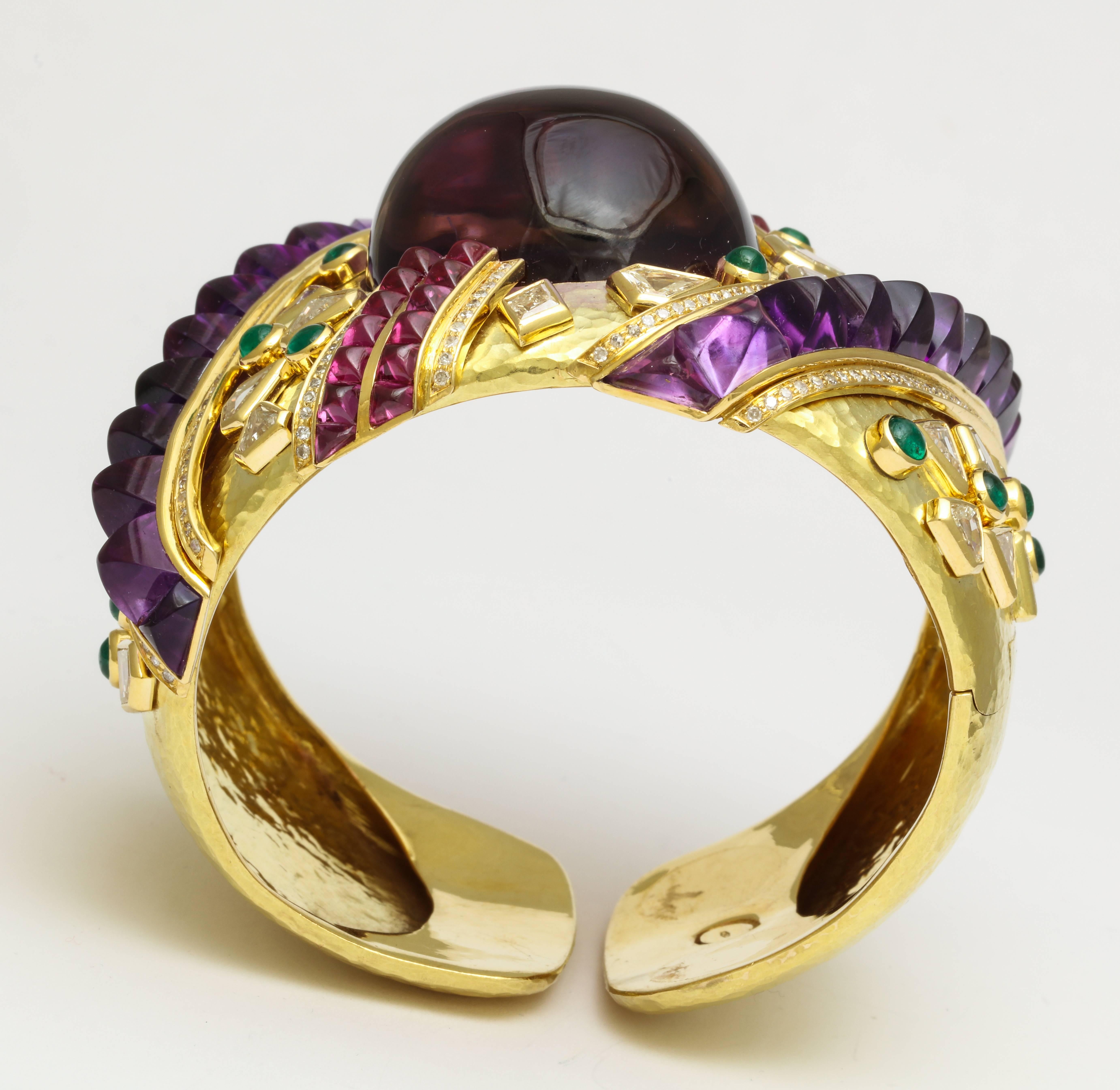 Demner Convertible Emerald to Amethyst Diamond Gemstone Gold Bracelet 6