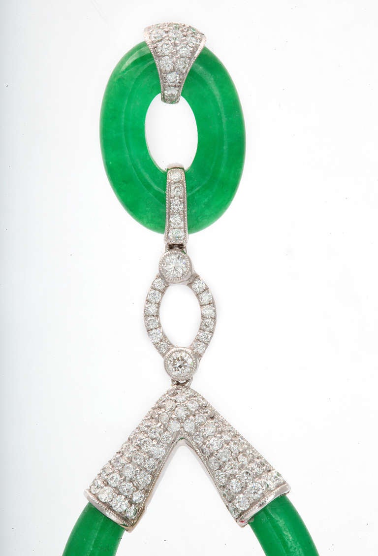 Contemporary Sophia D Carved Jade Diamond White Gold Earrings
