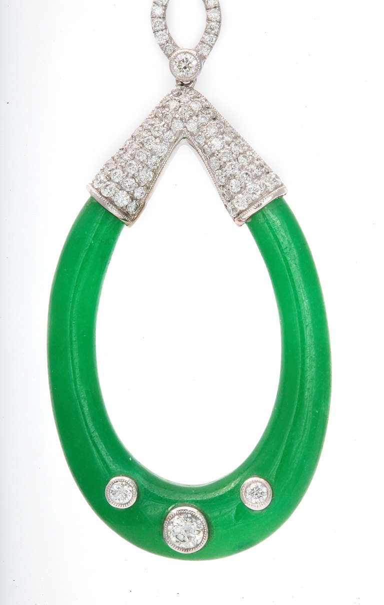Sophia D Carved Jade Diamond White Gold Earrings In Excellent Condition In New York, NY
