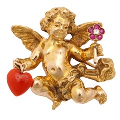 Vintage 1950s Paltscho Vienna Gold Cherub Brooch in Box