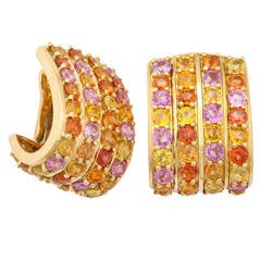 1990s Andrew Clunn Pastel Colored Stone Gold Earclips 6