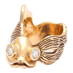 1990s Diamond Gold Fantail Goldfish Ring
