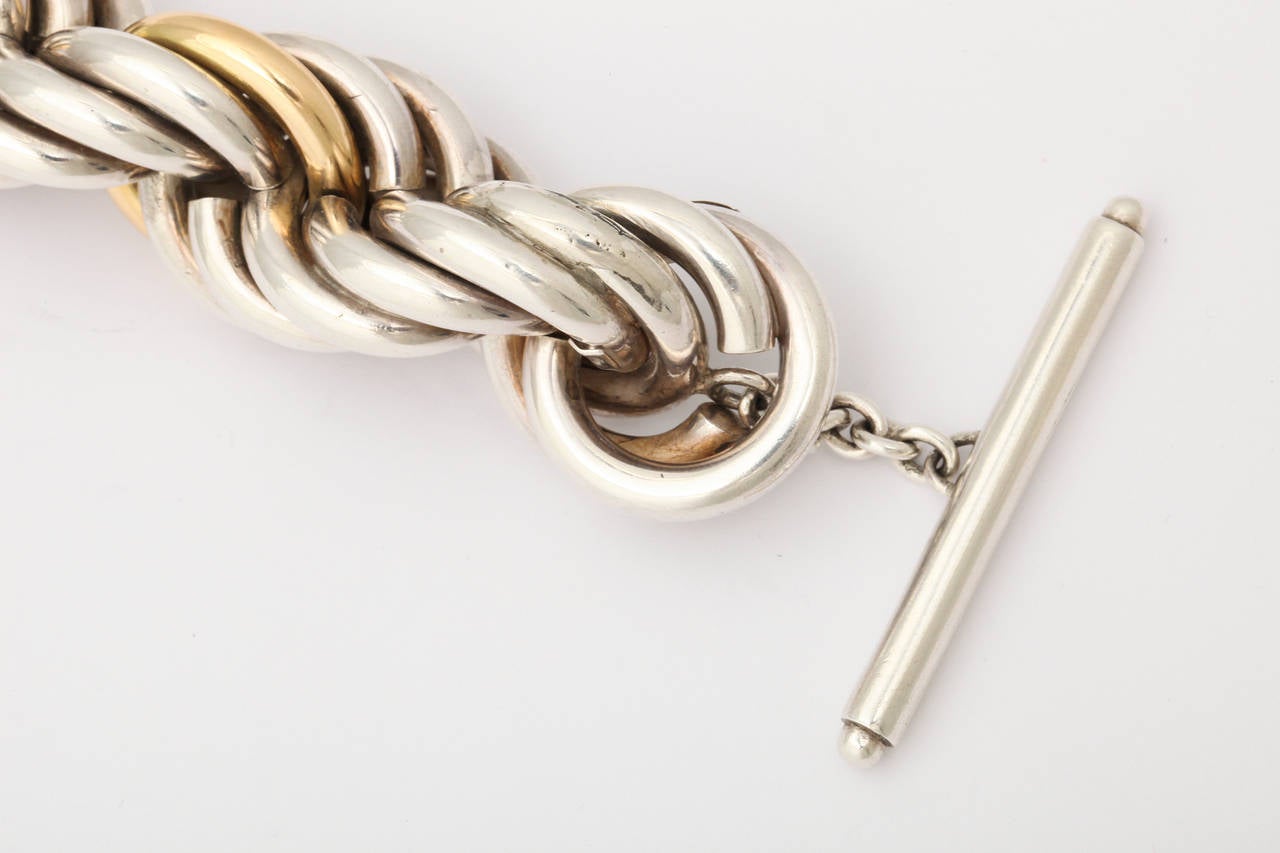 Women's 1970s Tiffany & Co. Italy Silver Gold Rope Bracelet