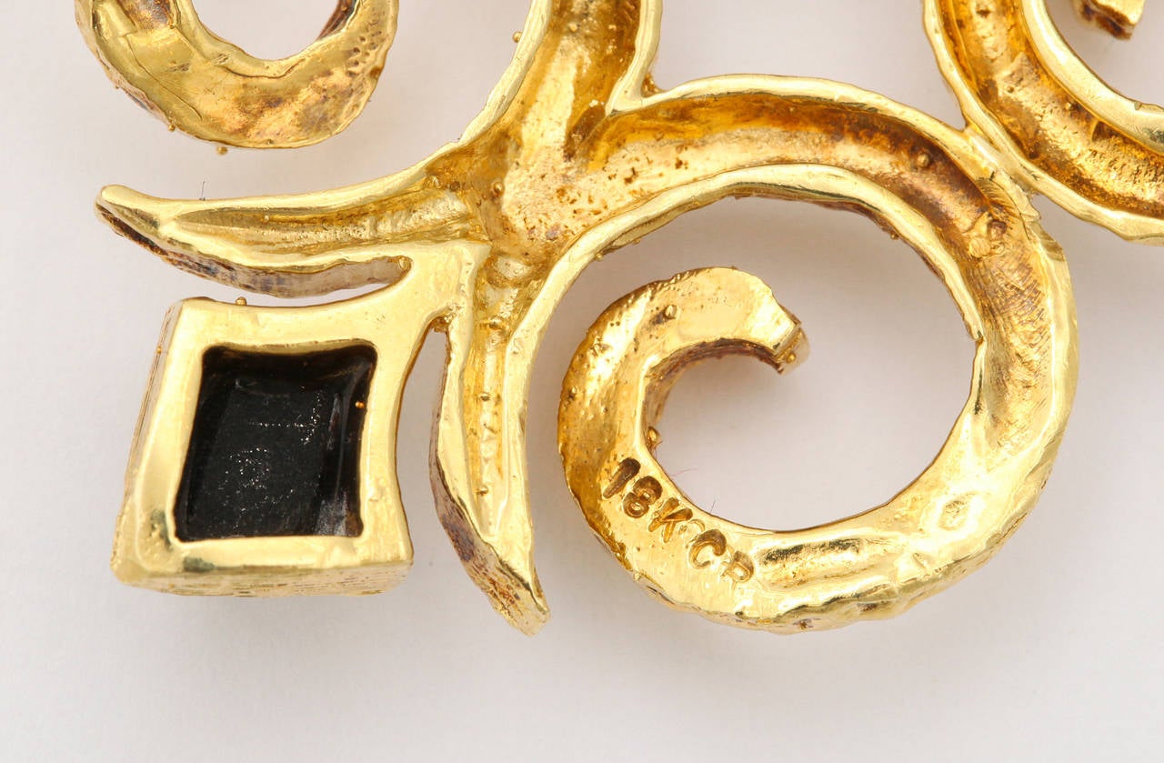 Women's 1970s Cindy Royce Black Jade Gold Drop Earrings For Sale