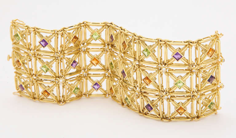Hammerman Brothers Wide Multi-Stone Gold Bracelet