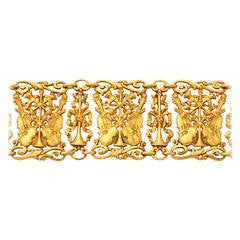 Antique Belle Epoque Musical Instruments Ribbon Bows Gold Bracelet