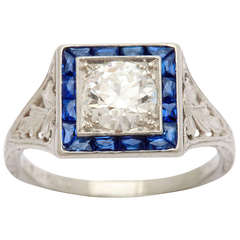 Antique 1923 Tiffany Diamond, Sapphire and Platinum Wedding Engagement Ring