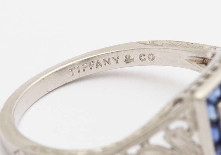 Art Deco 1923 Tiffany Diamond, Sapphire and Platinum Wedding Engagement Ring