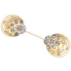 1940s French Retro Sapphire Diamond Tri-Color Gold Jabot Pin 8