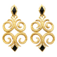 Pendientes de gota de oro y jade negro Cindy Royce de los años 70