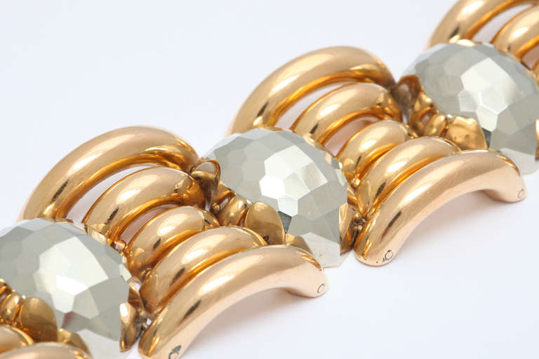 Italian Retro Rose Gold and Faceted Grey Gold Bracelet In Excellent Condition For Sale In New York, NY