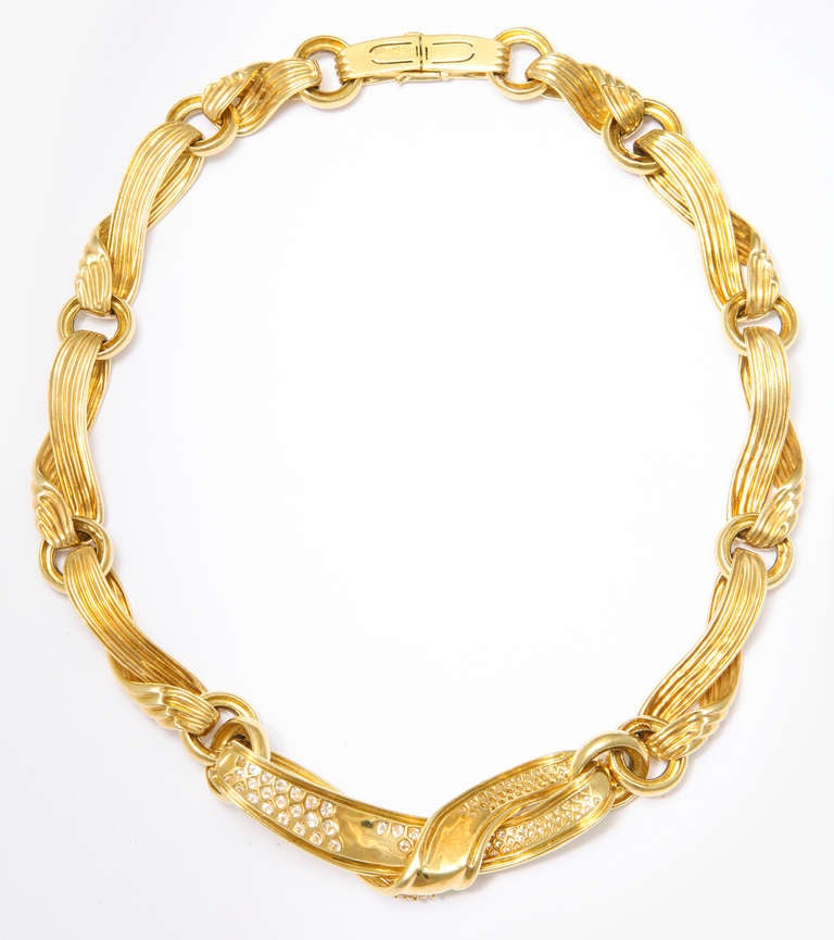 Jose Hess Diamond Gold Ribbon Necklace 1