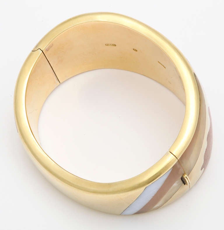 Tiffany & Co. Inlaid Carved Hardstone Gold Bracelet In Excellent Condition In New York, NY