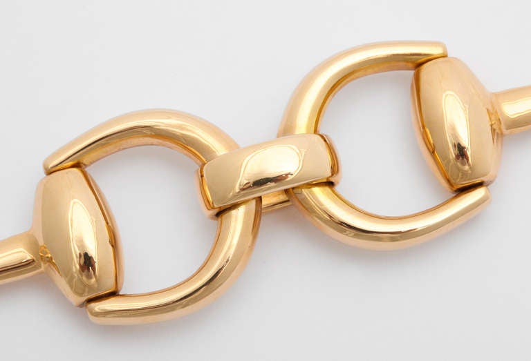 1980s Classic Gucci horse bit bracelet of 18K yellow gold. 