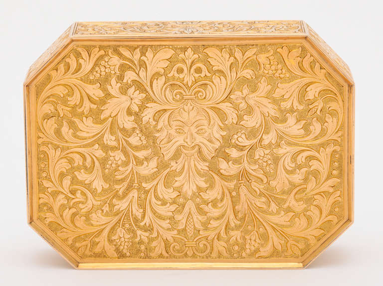 Engraved Gold Box with Miniature Painting and Amethyst Detail In Excellent Condition In New York, NY