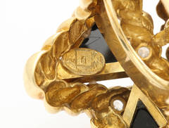 1970s Le Triomphe Onyx and Diamond Gold Ring