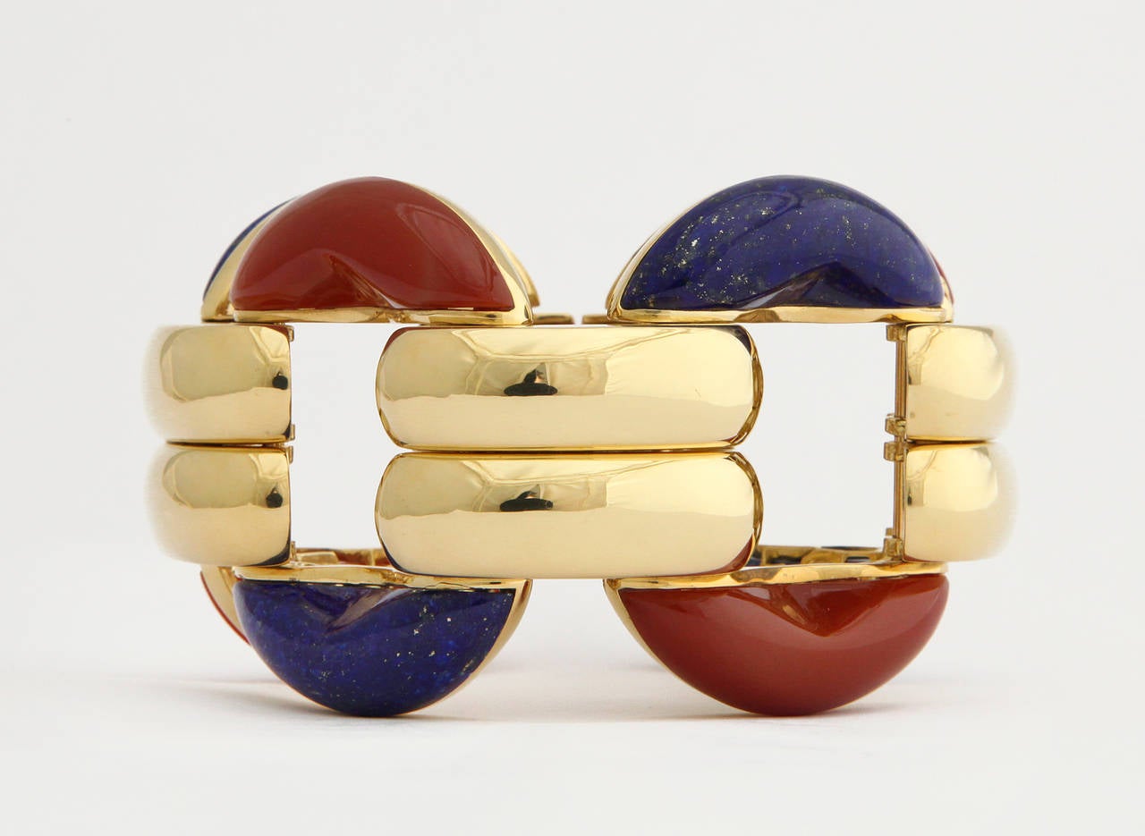Women's 2015 Kenneth James Carved Lapis Carnelian Gold Link Bracelet For Sale