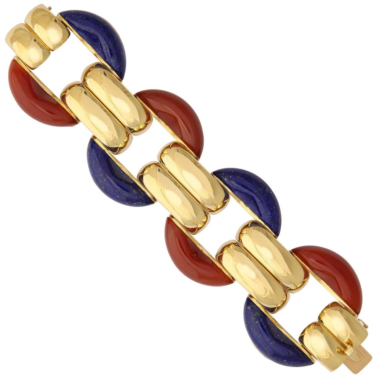 2015 Kenneth James Carved Lapis Carnelian Gold Link Bracelet For Sale