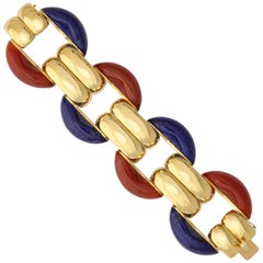 2015 Kenneth James Carved Lapis Carnelian Gold Link Bracelet