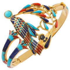 1972  Egyptian Revival Tutankhamun Coral Lapis Turquoise Gold Bracelet