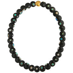 1970s Tiffany & Co. Carved Black Jade Inlaid Opal Gold Necklace