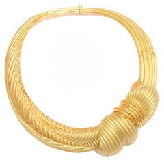 1970s Kessaris Tromp L'oeil Gold Bow Tied Scarf Necklace