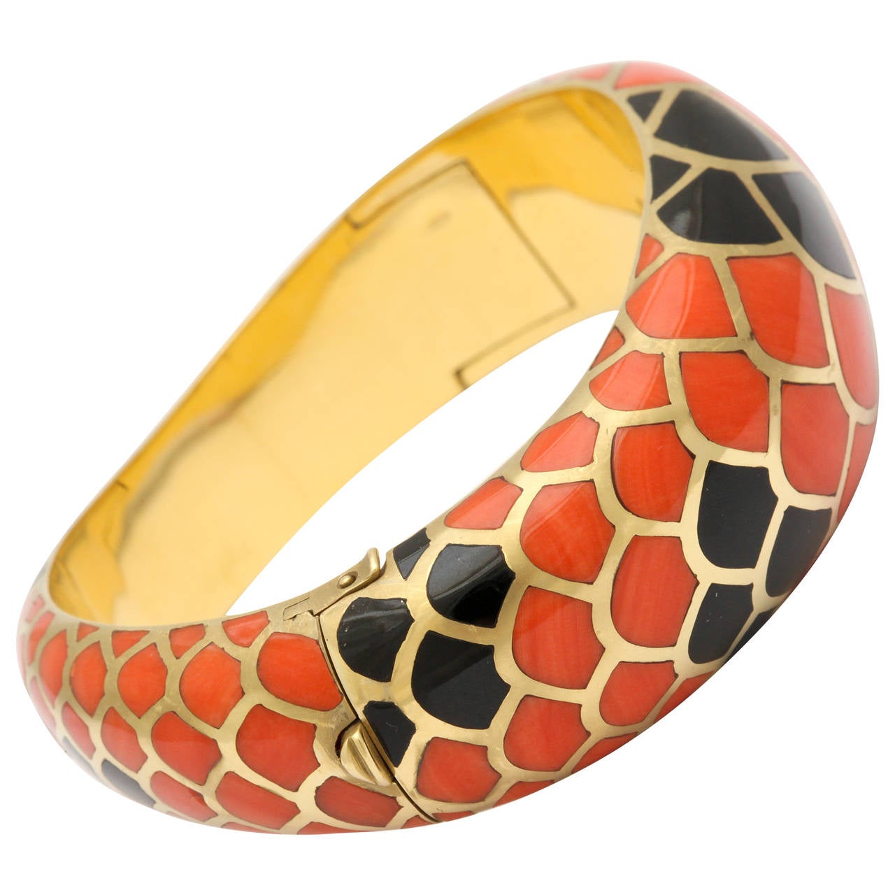 Angela Cummings Inlaid Natural Coral Gold "Snakeskin" Bracelet