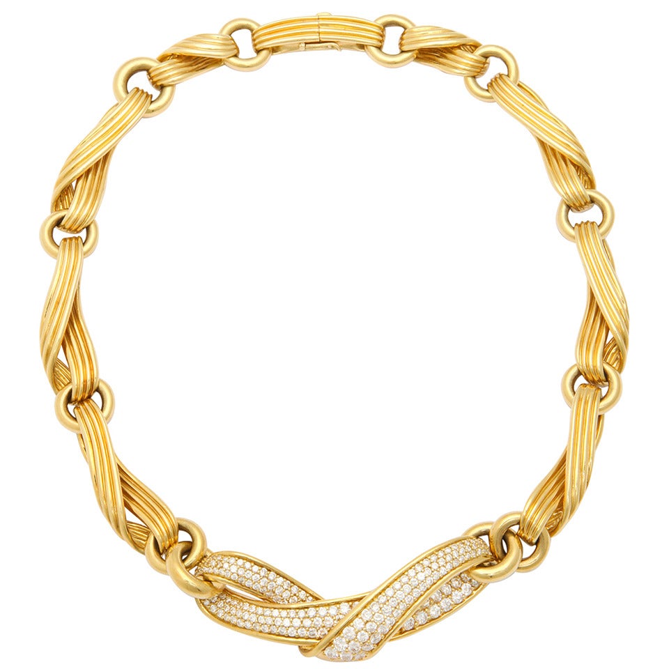 Jose Hess Diamond Gold Ribbon Necklace