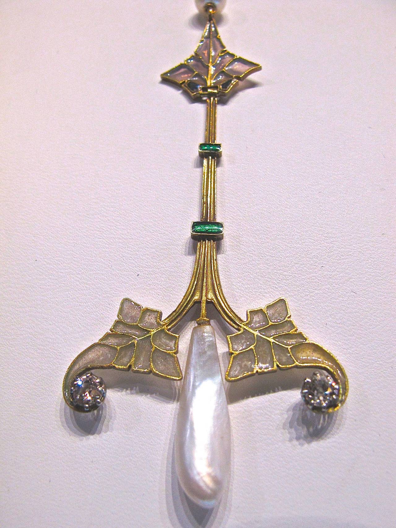 Rene Lalique Art Nouveau Plique-a-Jour Diamond Gold Necklace 1