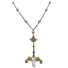 Antique Rene Lalique Art Nouveau Plique-a-Jour Diamond Gold Necklace