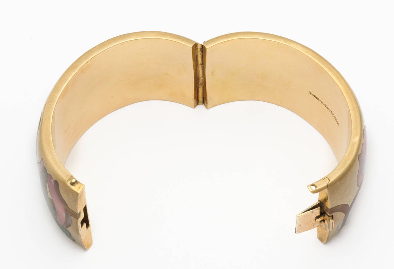 1980s Angela Cummings Tiffany Carved Stone Inlaid Gold Bracelet 1