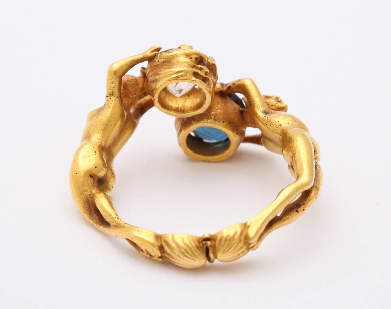 Art Nouveau Sapphire Diamond Gold Figural Ring 1