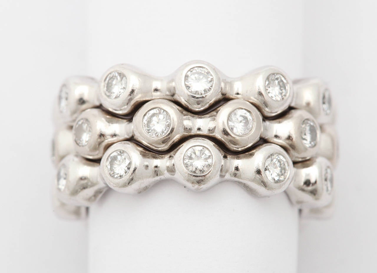 Women's 1990s Chanel Diamond Gold Three Nesting Rings