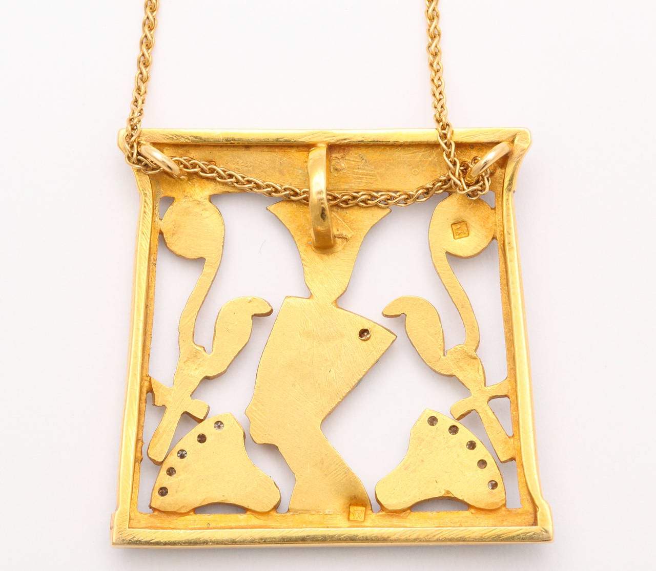 Egyptian Revival 1970s Egyptian Themed Enamel Diamond Gold Pendant