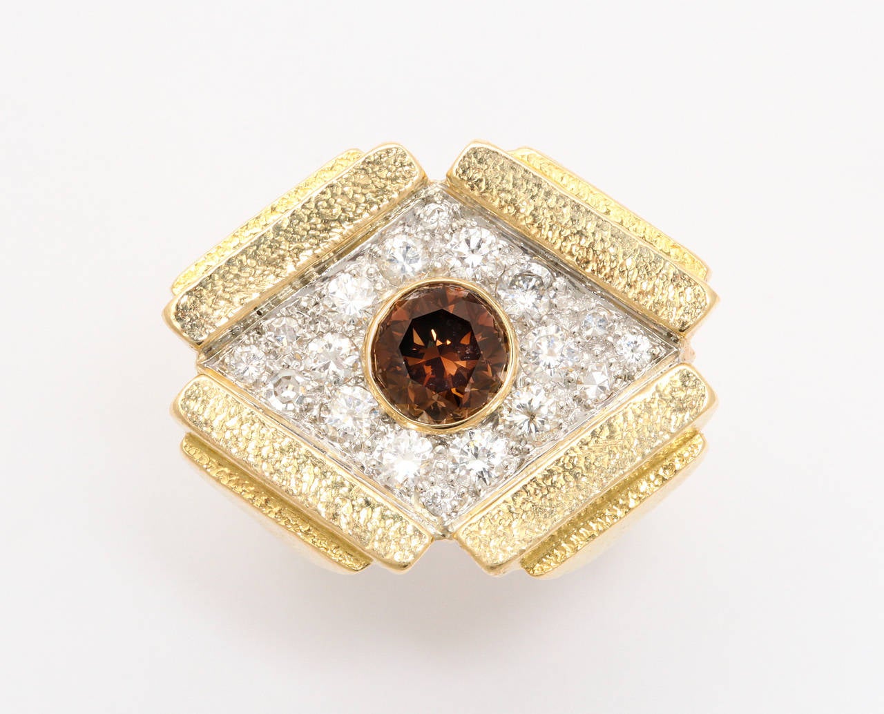 David Webb Natural Brown and White Diamond Gold Ring In Excellent Condition In New York, NY