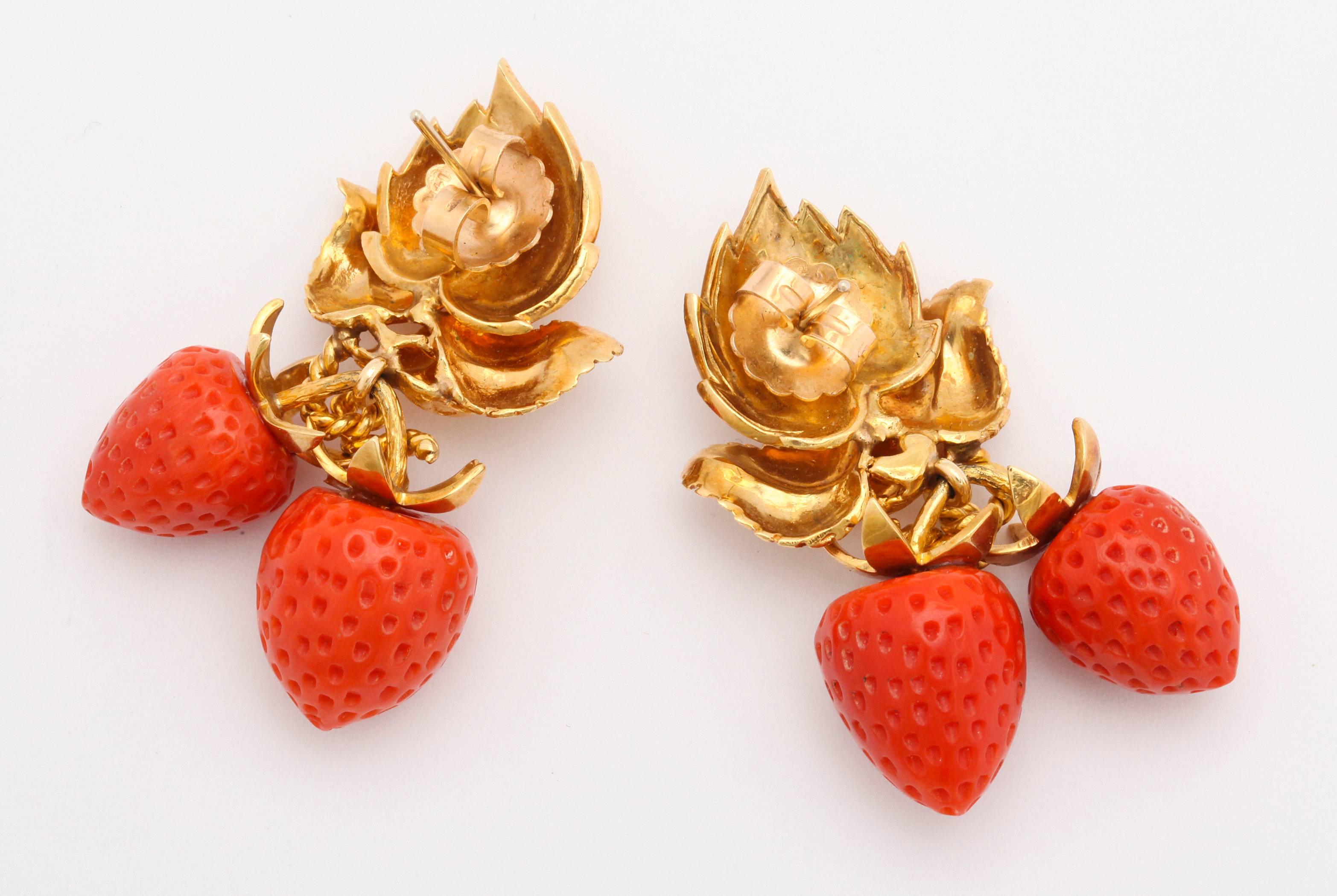 1960s Carved Coral and Gold Ear Clips 1