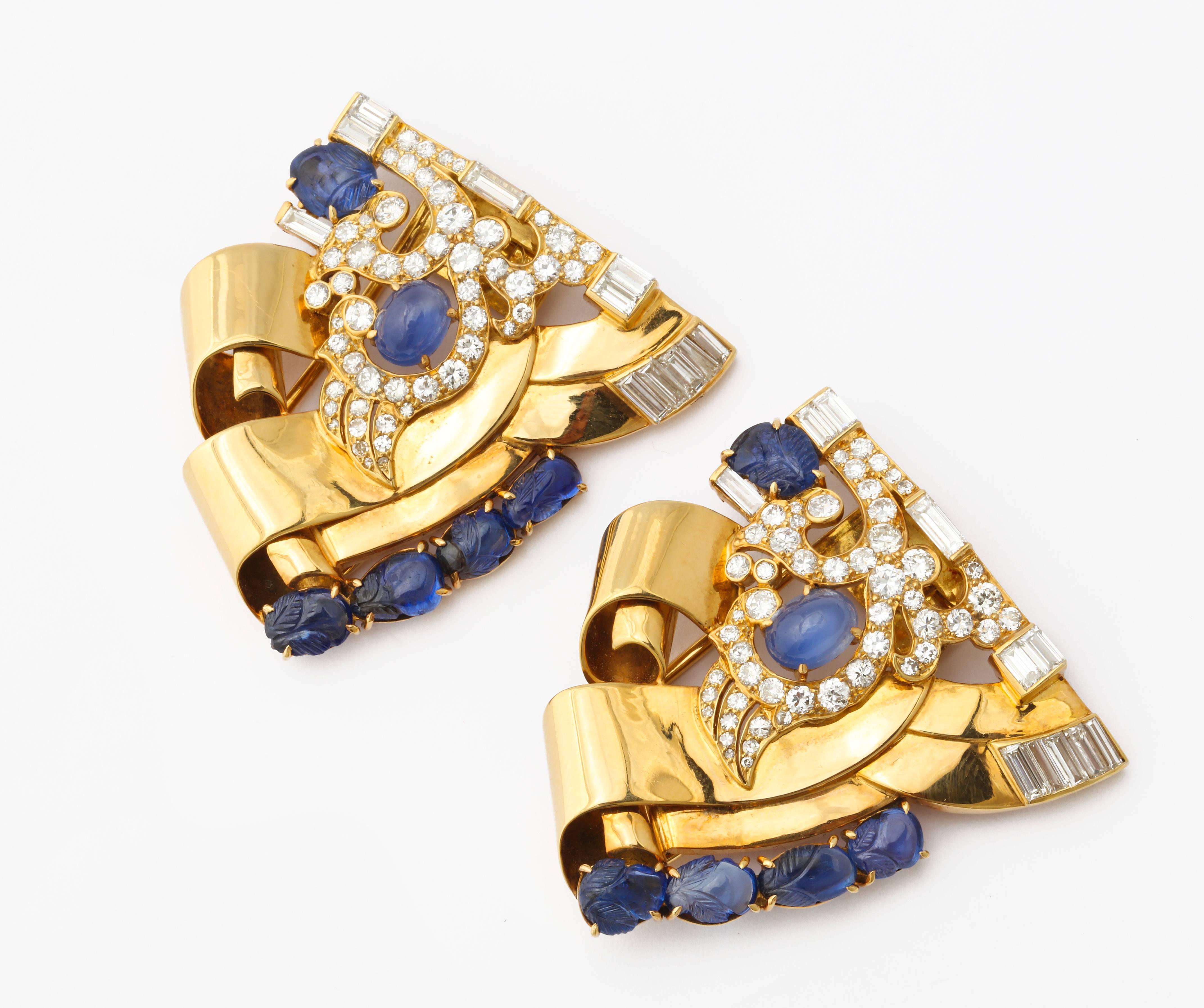 Retro 1930s E.M. Gattle & Co. Sapphire Diamond Gold Bracelet and Clips