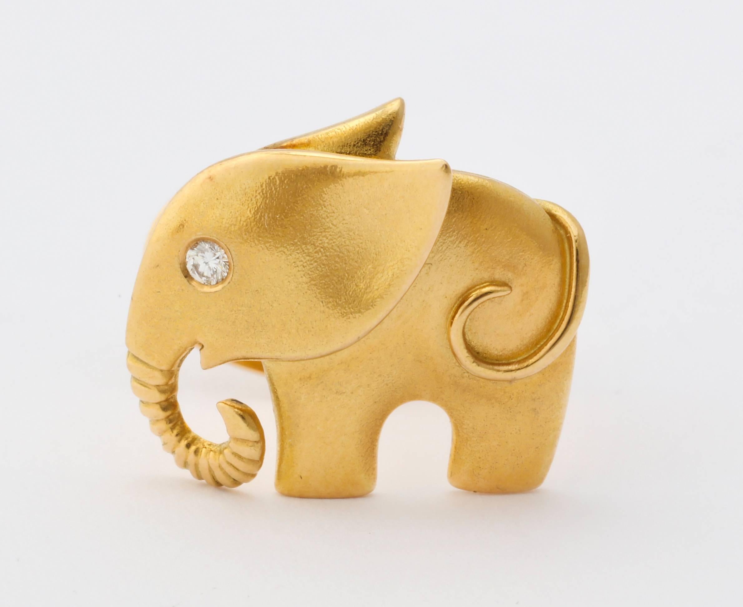 Men's Diamond Gold Elephant Cufflinks