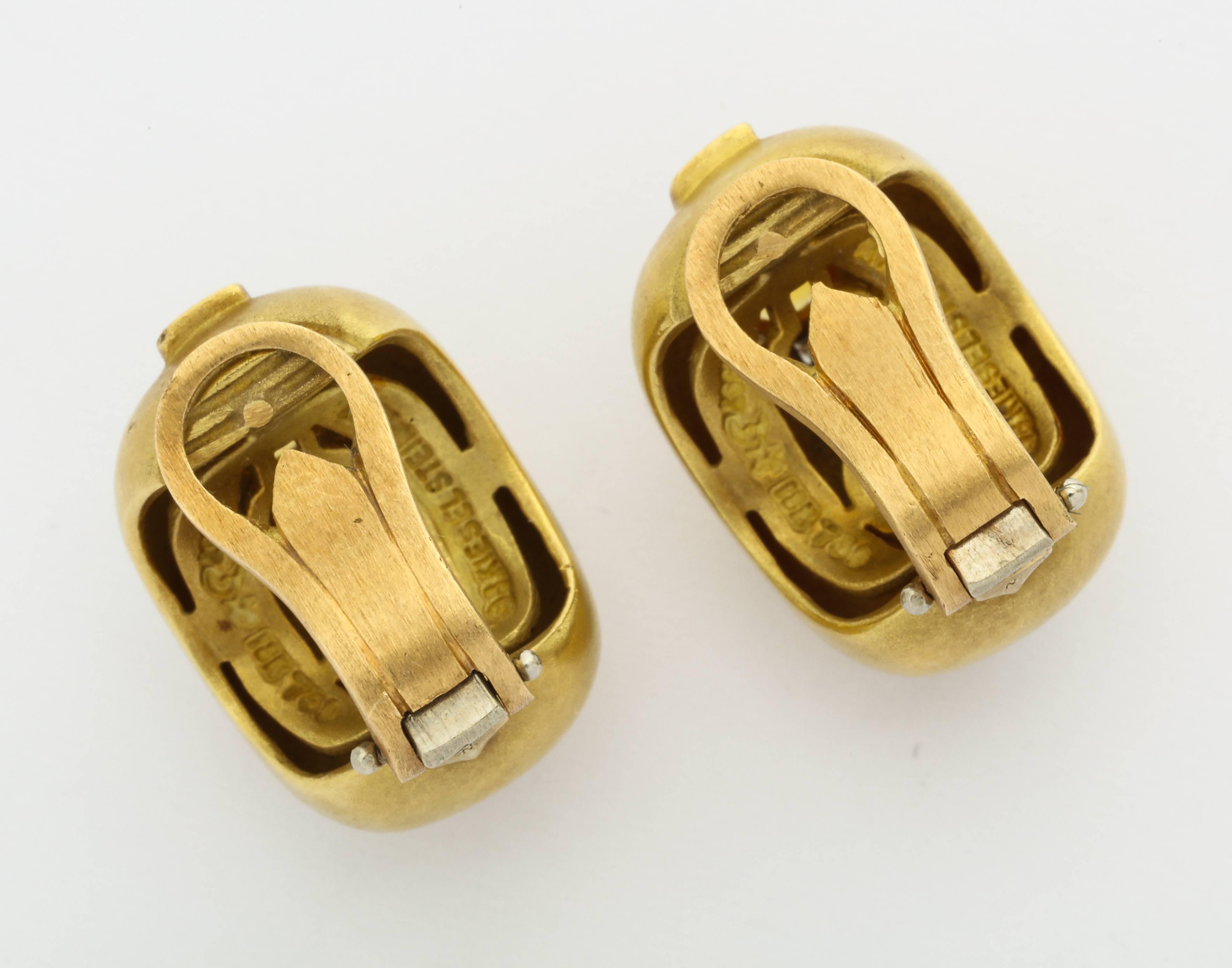 1997 Barry Kieselstein Cord Yellow and White Diamond Gold Ear Clips In Excellent Condition In New York, NY