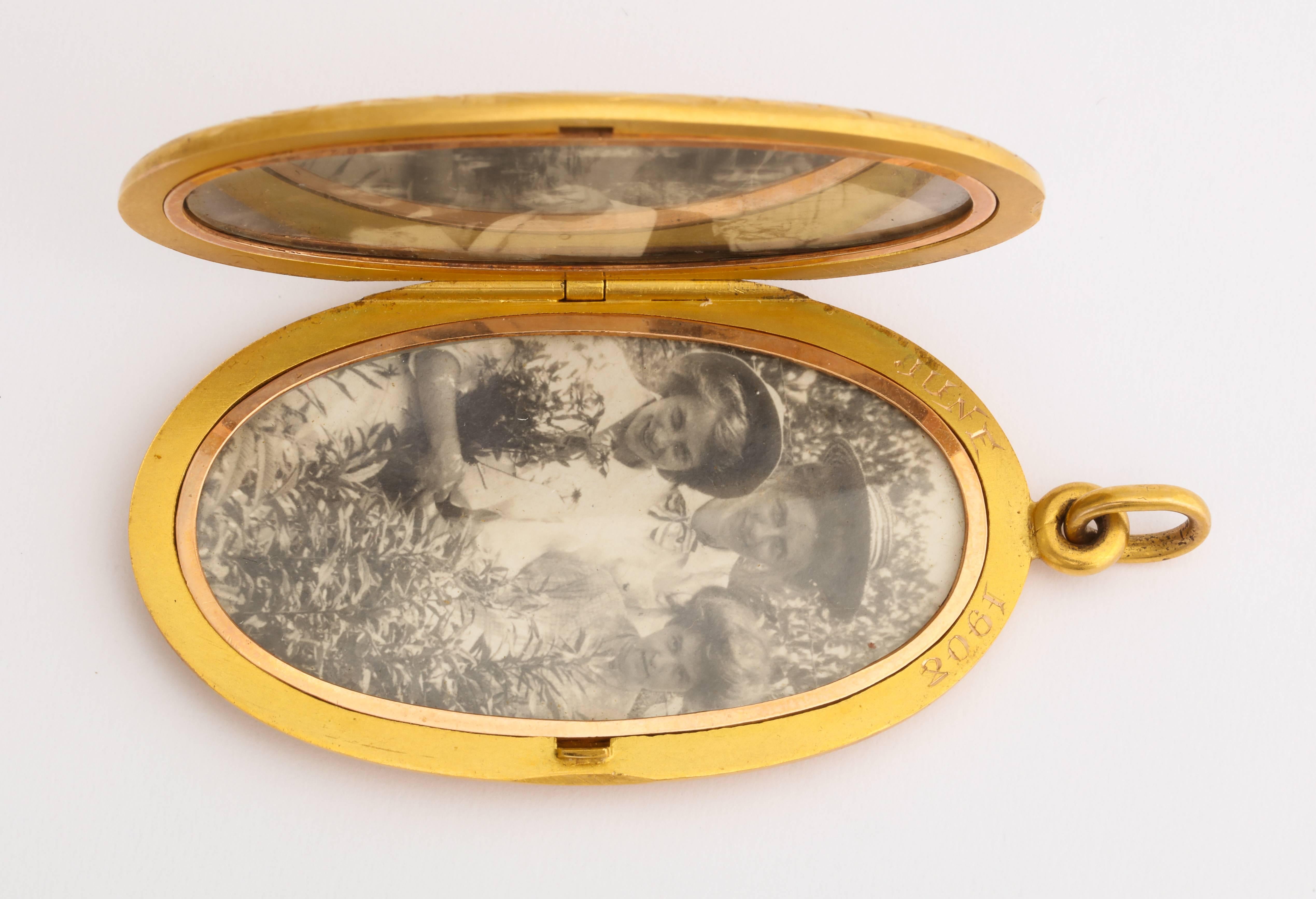 Women's 1900s Alling & Co. American Art Nouveau Enameled Gold Locket