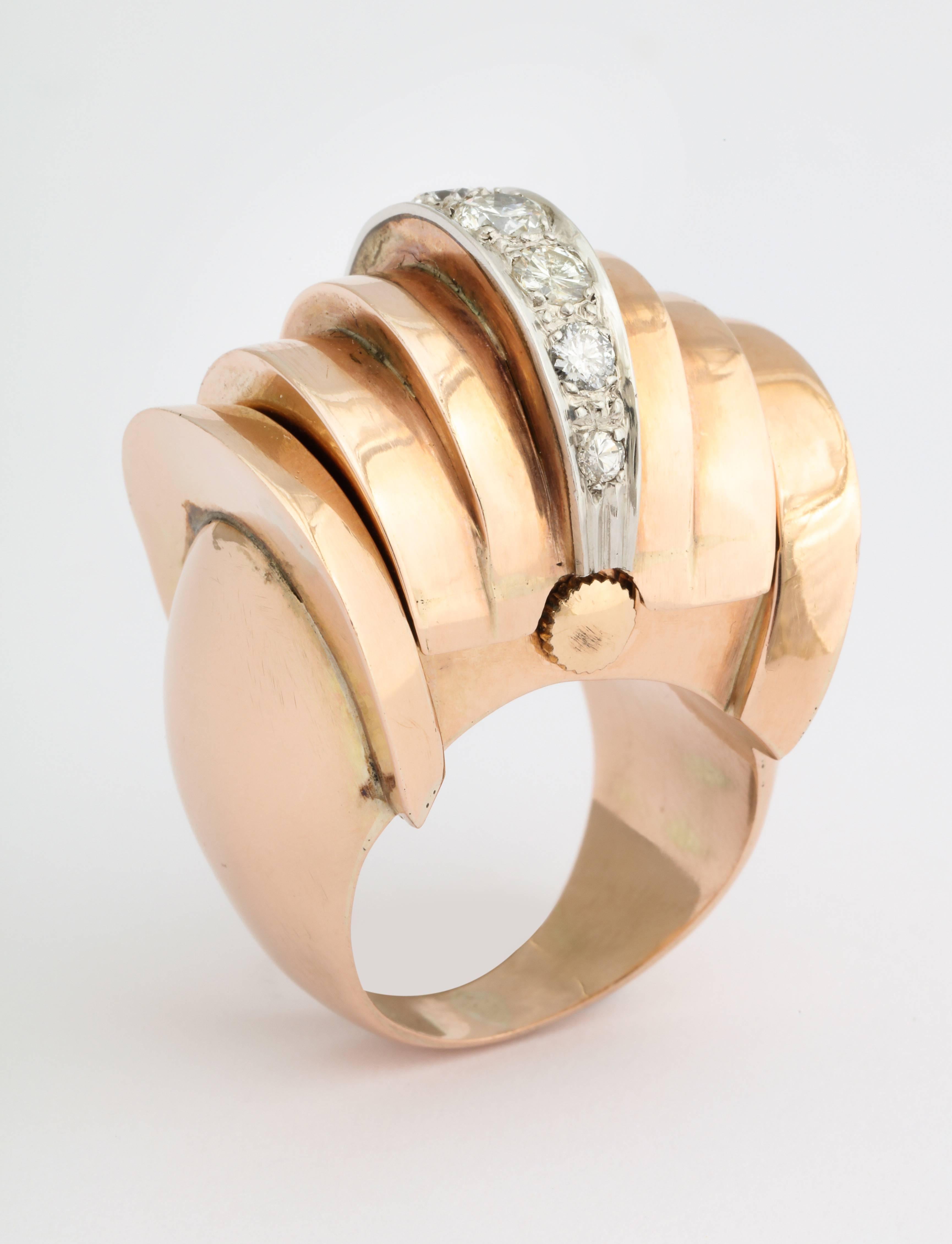 Women's Retro Diamond Yellow Gold Watch Ring