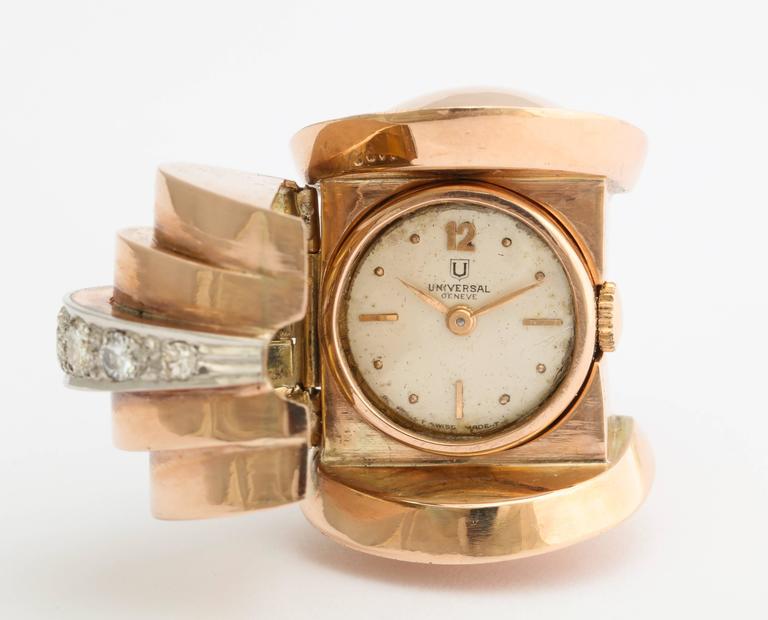 Retro Diamond Yellow Gold Watch Ring at 1stDibs