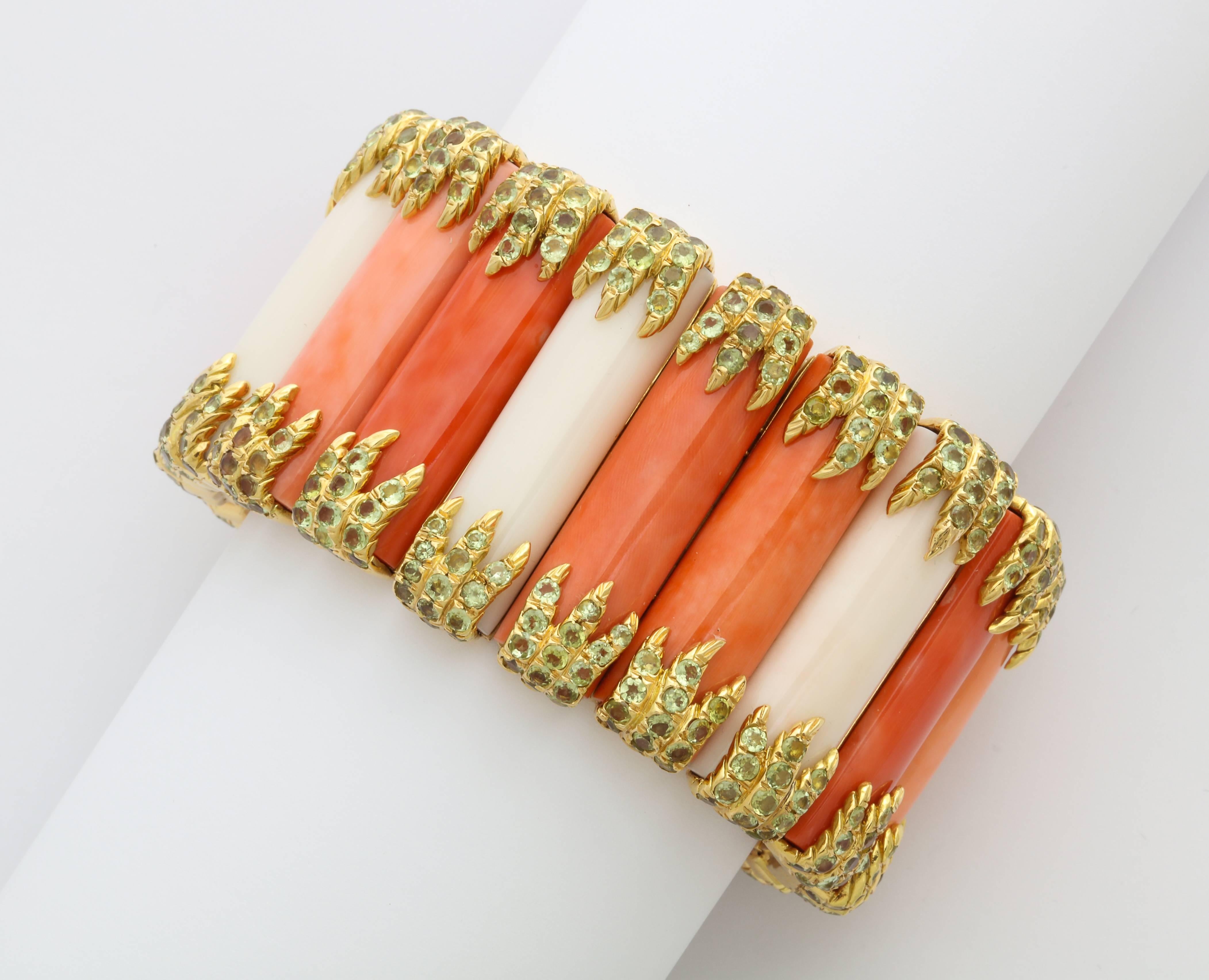 Tony Duquette Mixed Coral Peridot Gold Bracelet One of a Kind 3