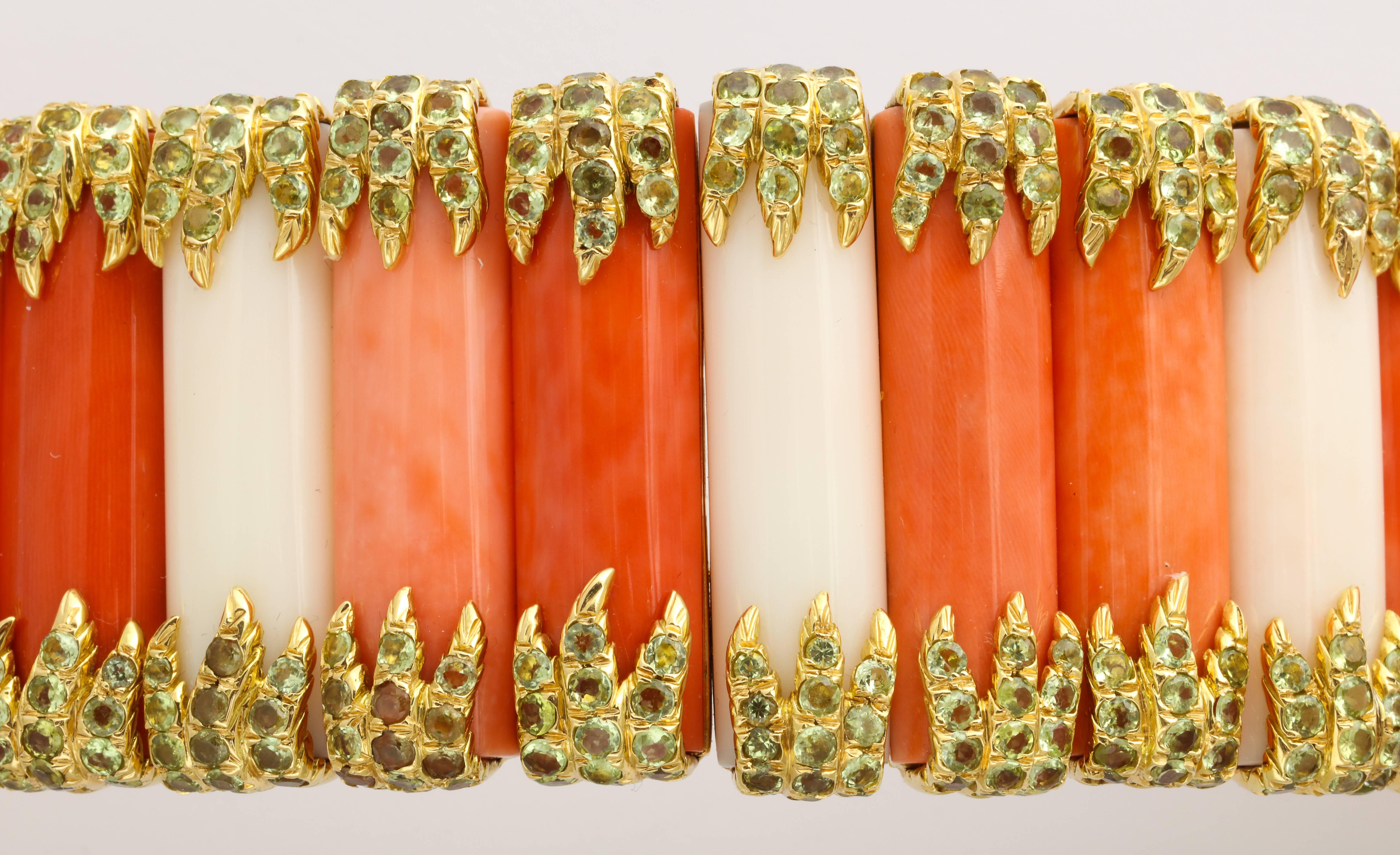 Tony Duquette Mixed Coral Peridot Gold Bracelet One of a Kind 5