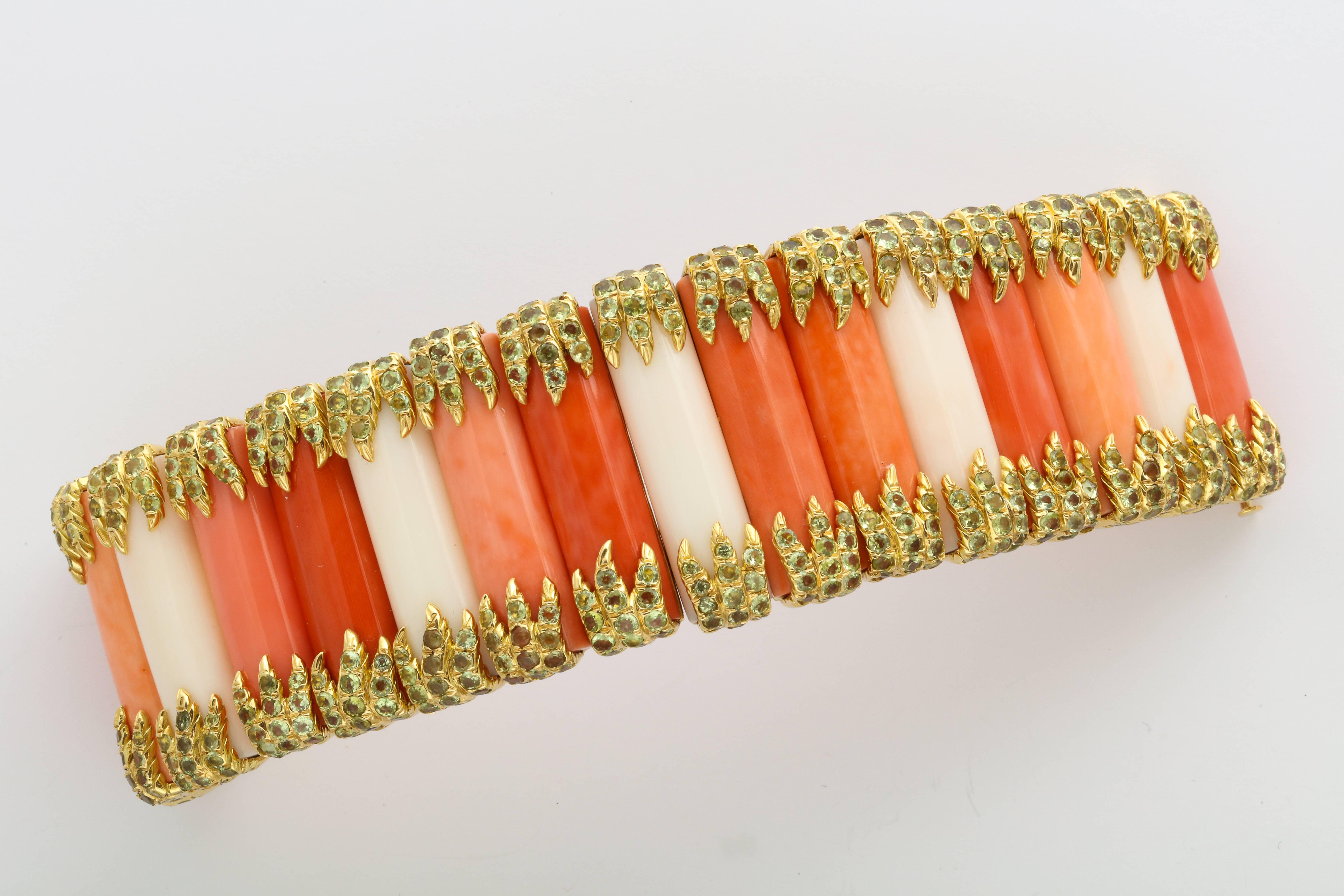 Tony Duquette Mixed Coral Peridot Gold Bracelet One of a Kind 4