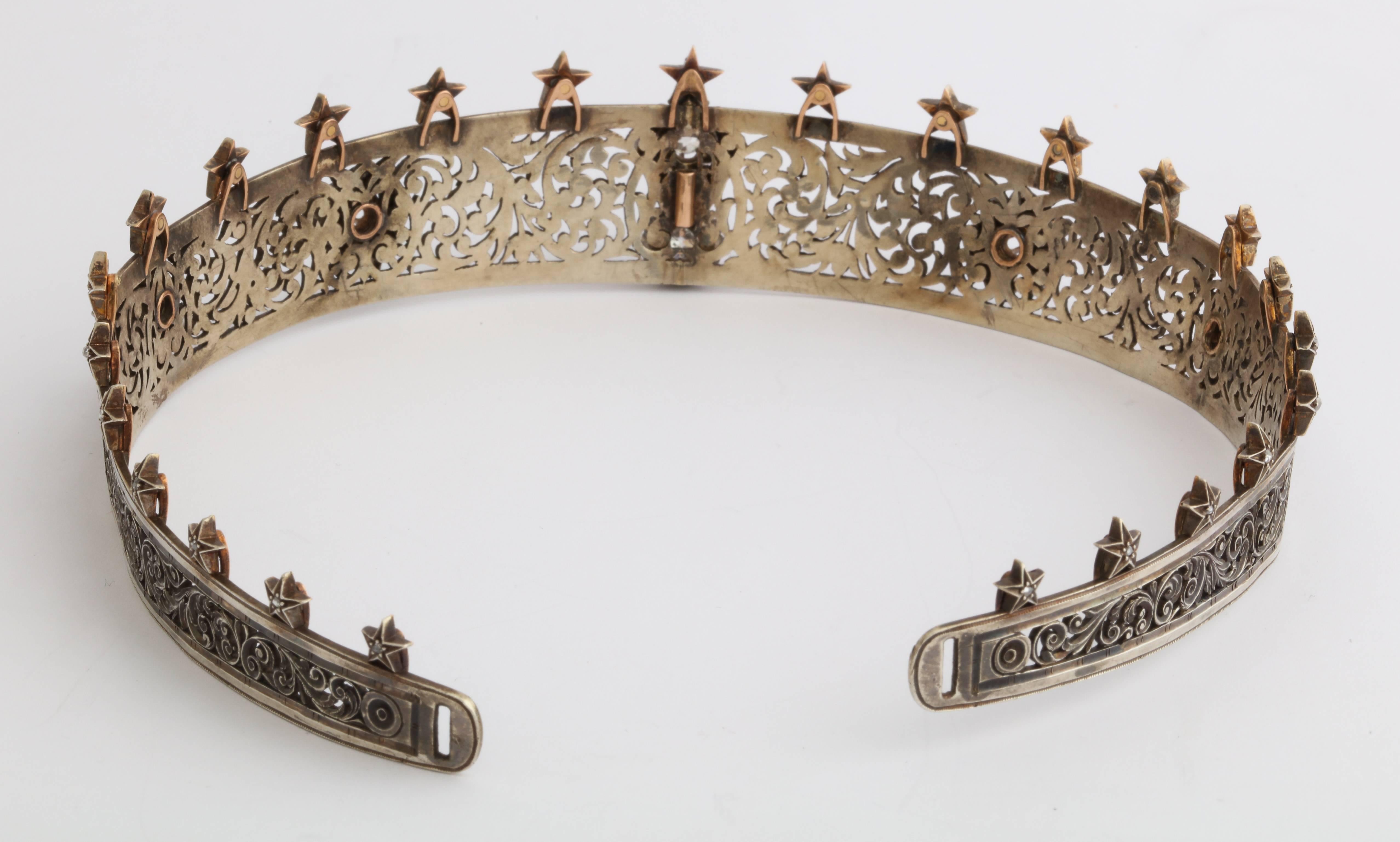 19th Century Diamond Silver Gold Tiara In Excellent Condition In New York, NY