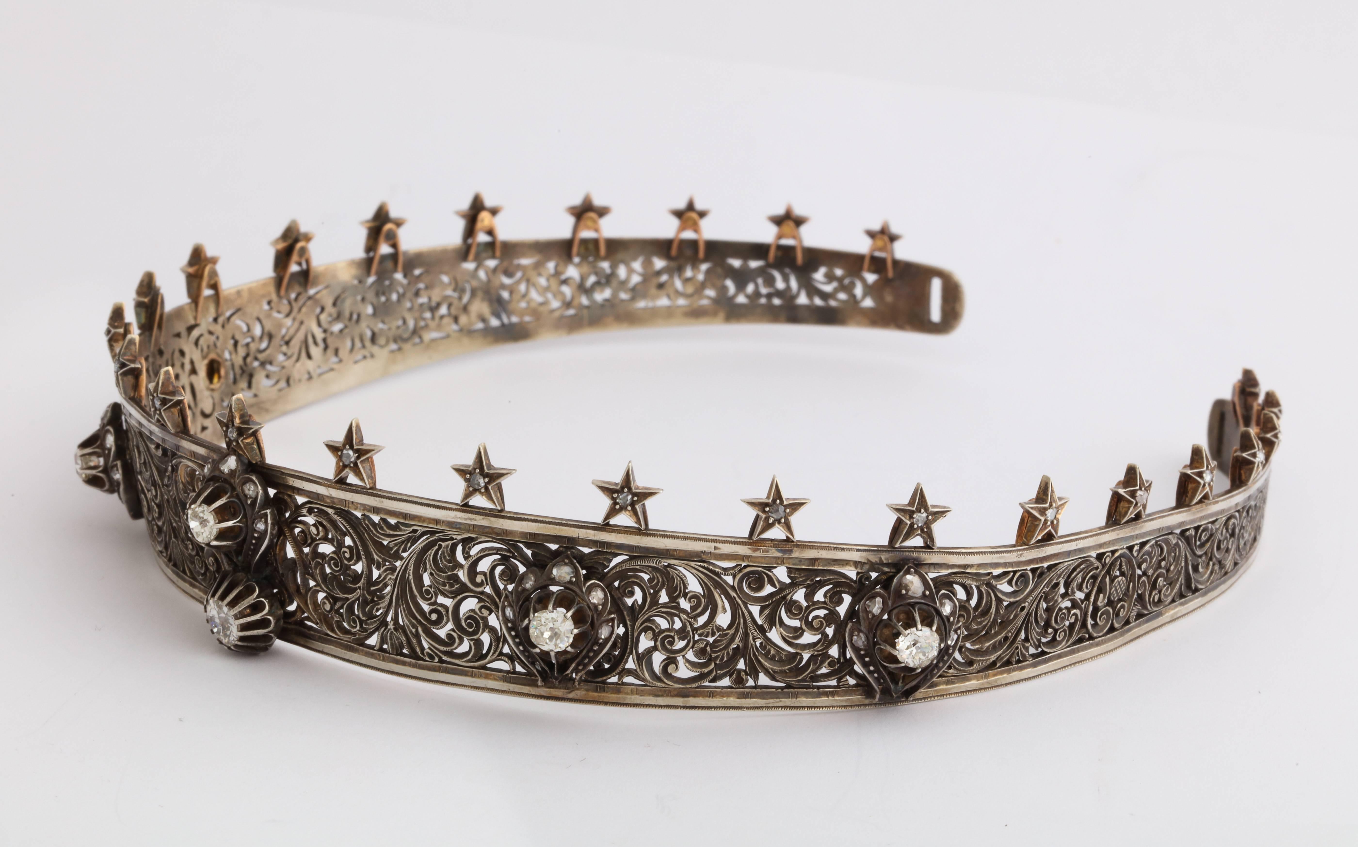 Women's 19th Century Diamond Silver Gold Tiara