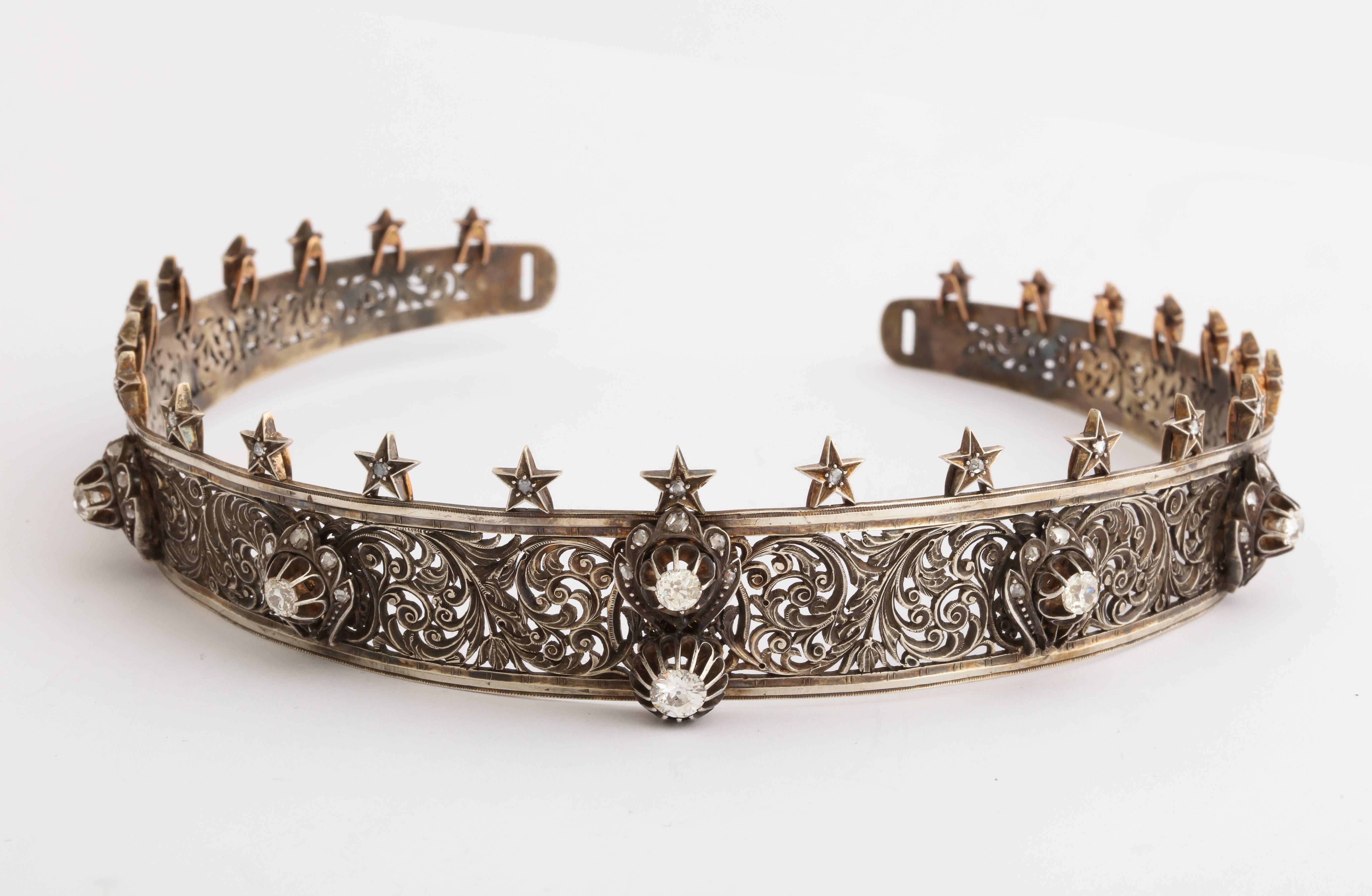 Tiara in oro e argento con diamanti del XIX secolo 2