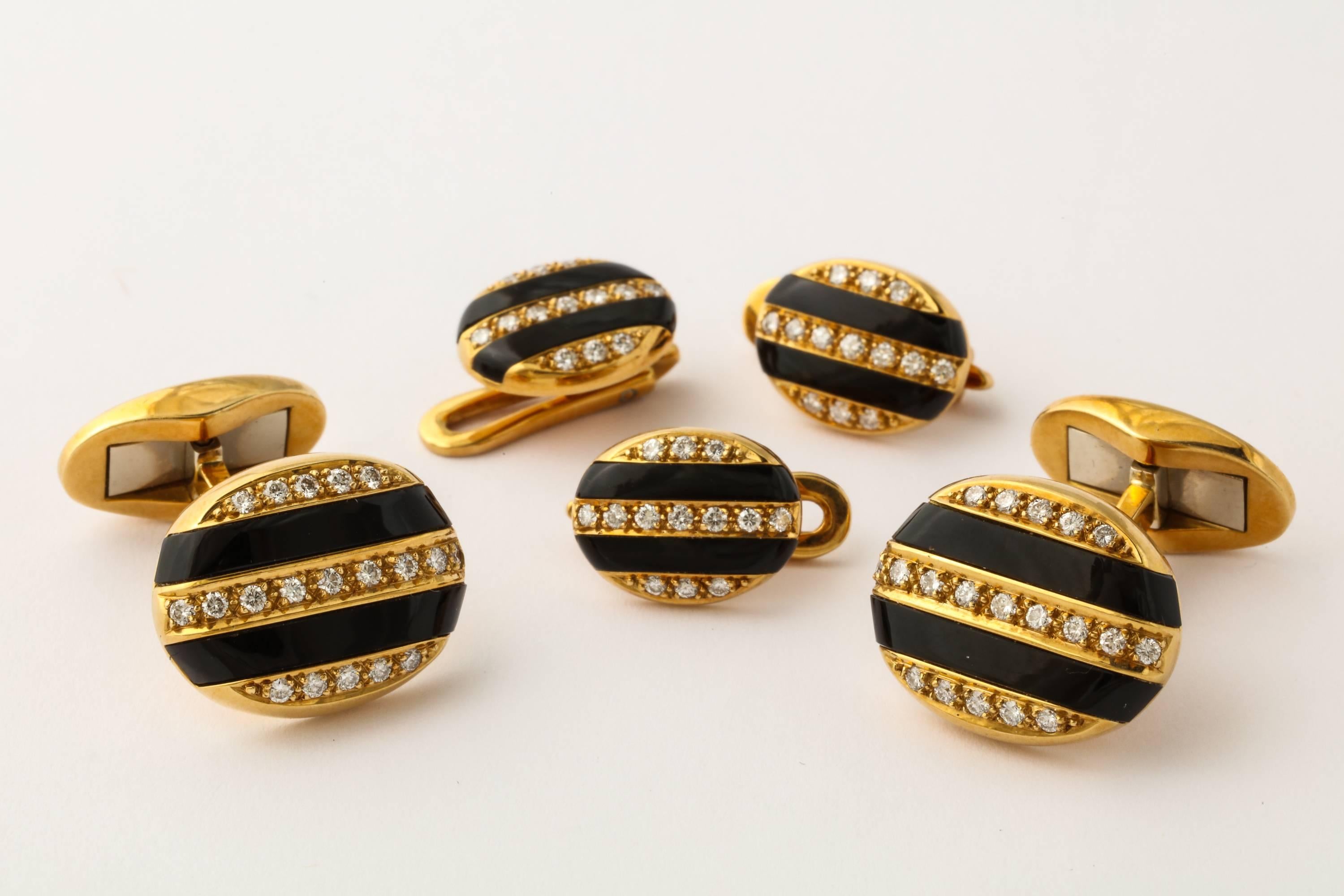 Tiffany & Co. Juego de gemelos de oro con diamantes y jade negro en venta 6