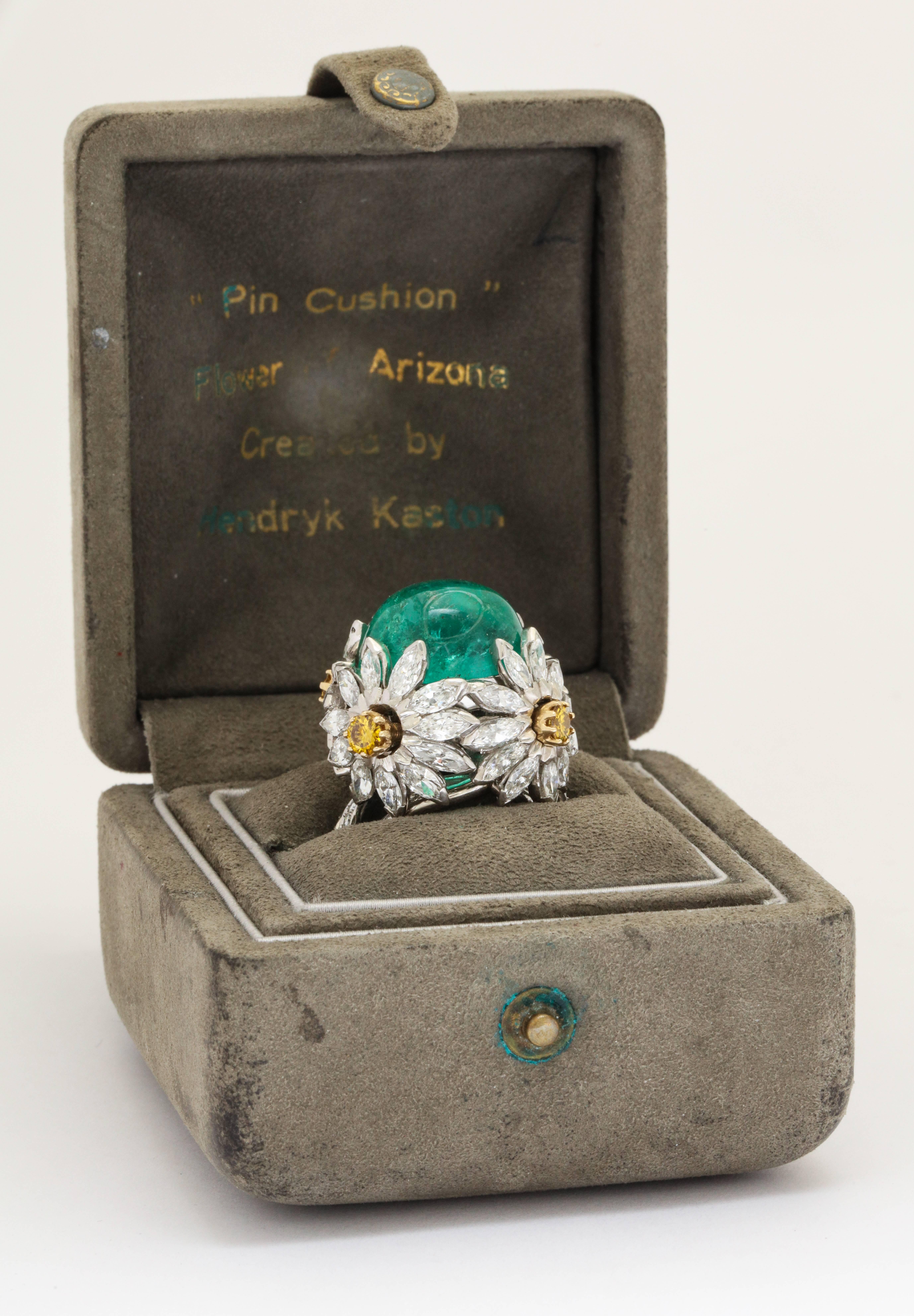 Hendryk Kaston Diamond Emerald Ring Convertible Fancy Yellow Diamond Dome 3